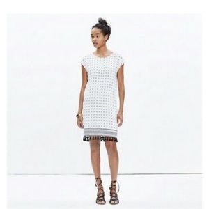 Madewell White Scatterblock Printed Tassel Hem Shirt Dress